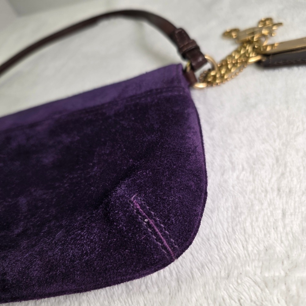 Coach Soho Purple Suede Leather Flap Shoulder Bag Buckle Gold Charm 42054 - Picture 16 of 16